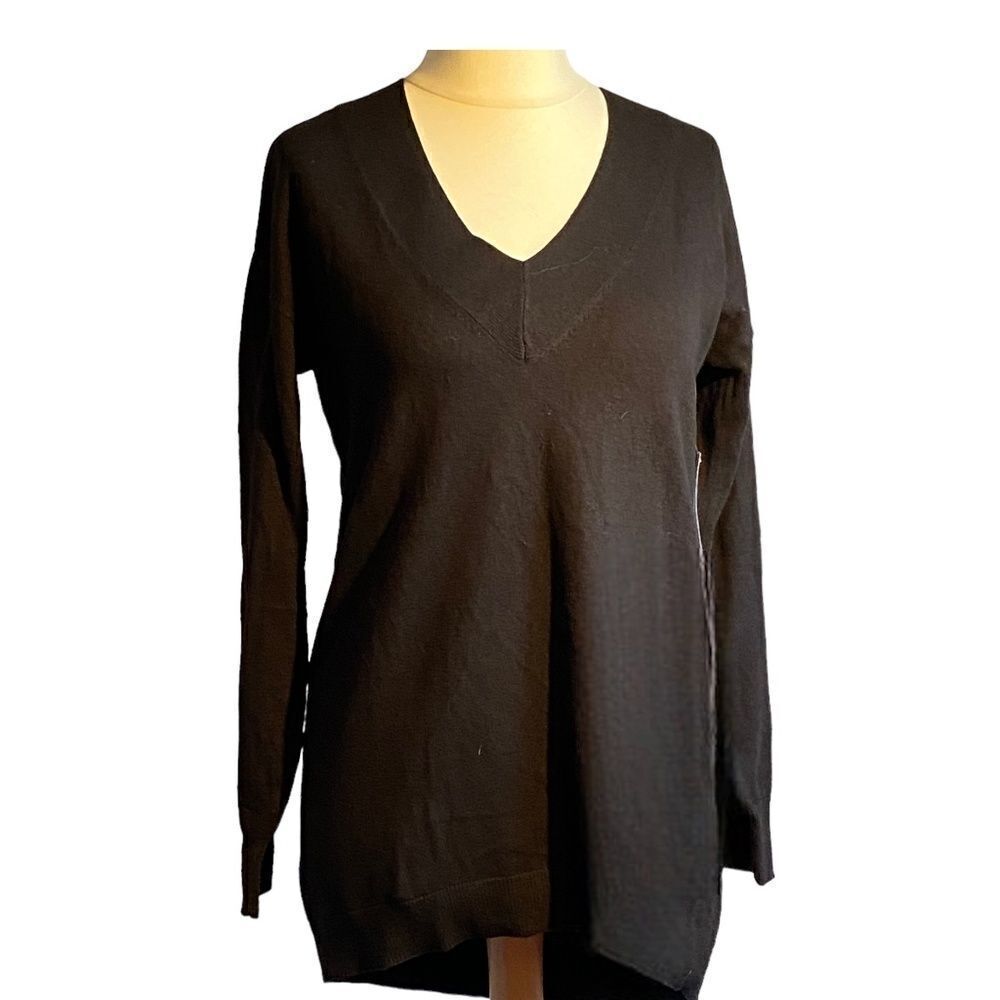Chico’s V Neck Black Sweater Tunic Size S NWT 0824
